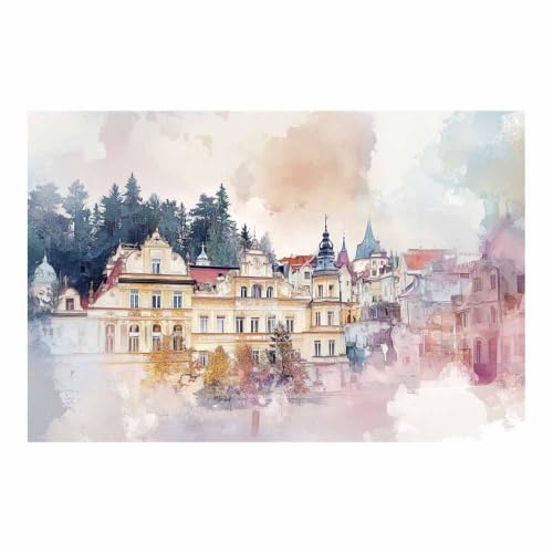 Affiche sur toile coucher de soleil urbain vintage beige pour salon en format 50x70cm sans cadre