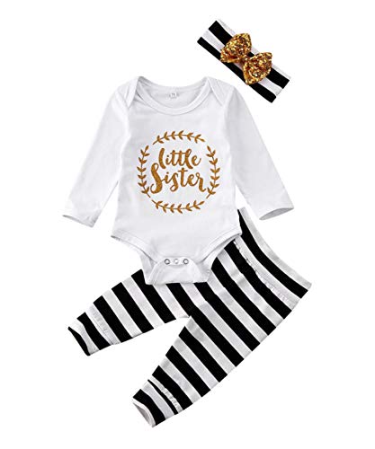 Image of Baby Girls Little Sister Bodysuit Tops Floral Pants Bowknot Headband Outfits Set