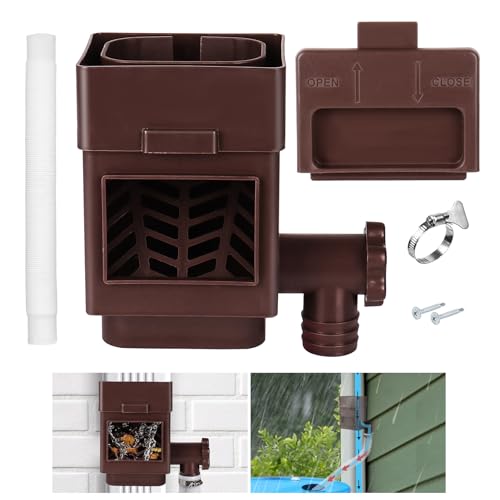 Rainwater Diverter Kit, Downspout Diverter, Rain Barrel Diverter Kit with Adjustable Valve and Filter, Rain Diverter Kit Fits for 2x3 or 3x4 Inch Standard Downspouts (Brown)