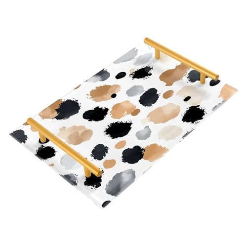 GUIJI Watercolor Spots Acrylic Tray, Perfume Cosmetic Jewelry Decorative Trays Bathtub Organizer, Living Room Kitchen Serving Tray with Gold Handles