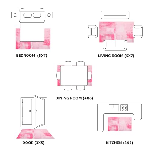 Image of TRUEDAYS Area Rug Washable Pink Rug - 5x7 Rug Modern Abstract Rug for Entryway College Dorm Living Room Bedroom - Soft Low Pile Indoor Carpet with Non-Slip Backing for Home Decor