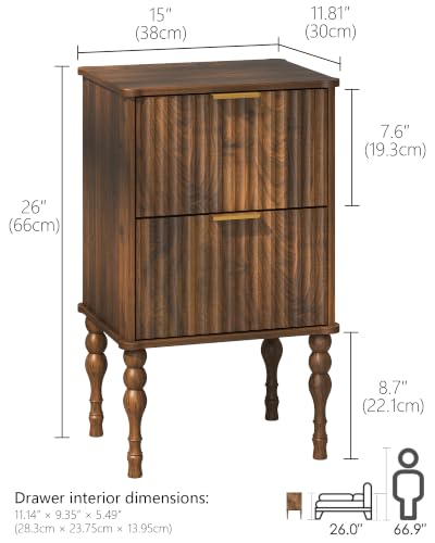Image of Veegle Wooden Nightstand with 2 Drawers Dark Brown