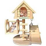 Hamiledyi Natural Fir Wood Hamster House Deluxe Two Layers Wooden Hut Dwarf Hamster Toy Hideout Castle DIY Small Animal Playground for Small Hamsters Small Birds Mice or Other Small Pets