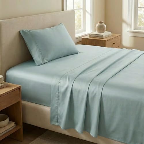 Image of Beckham Hotel Collection 100% Cotton Twin XL Sheet Set, 3-Piece, Aqua Gray | 500 Thread Count, Silky Soft Weave, Breathable, Anti-Pilling, 16-Inch Pocket, All-Around Elastic, Gets Softer with Every Wash