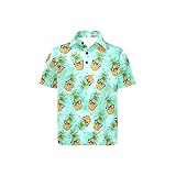 Cute Music Pineapple Boys Polo Shirt, Funny Short Sleeve Hawaiian Shirts Button Down Shirt for Youth