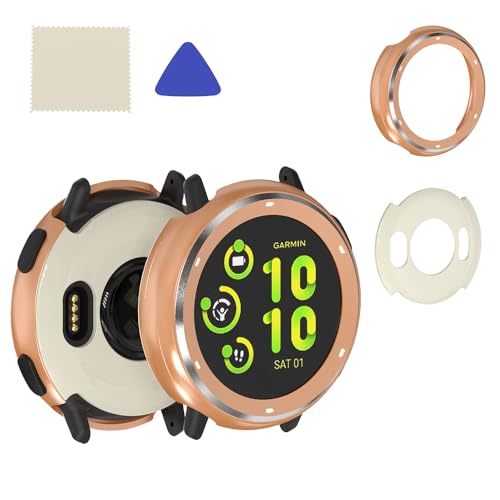 For Garmin vivoactive 5 / active 5 専用 軽量設計 金属フレームケース 強靭な保護性能 簡単取り外し 高硬度PCバックケース付属 清?布&オープンツール付き 時計本体別売 (ローズゴールド)