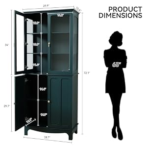 ARTPOWER 72" Freestanding Kitchen Pantry Storage Sideboard, Classical Tall Cabinet with Glass Door and Adjustable Shelves for Kitchen, Livingroom and Dining Room, Dark Teal ARTPOWER 72 Freestanding Kitchen Pantry Storage Sideboard Classical Tall Cabinet with Glass Door and Adjustable Shelves for Kitchen Livingroom and Dining Room Dark Teal