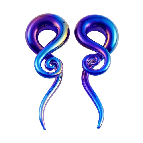 YOFANST 2pcs Glass Tapers Twist Spiral Plugs Piercing Handmade Hanger Ear Gauges 2G, Sparkling Purple