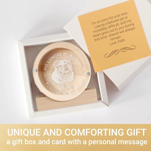 Image of Personalized Pet Hair Keepsake Box for Dog and Cat Fur - Engraved Wood Memorial Box - Unique Customized Gift for Loss of Furry Friend Wooden (Light Round Wood /Acrylic Lid, With Photo)
