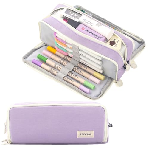 Image of iSuperb Large Pencil Case 3 Compartments Pencil Pouch Big Capacity Pencil Bag for Kids Teen Girls Boys Student School Supplies Oxford Organizer Pen Bag Cosmetic Makeup Pouch