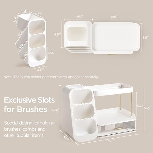 Image of HBlife Bathroom Organizers and Storage with Brush Holder for Vanity, 3 Tier Plastic Makeup Organizer for Dresser Counter, Skincare, Lipstick, Perfume, and Cosmetic Storage