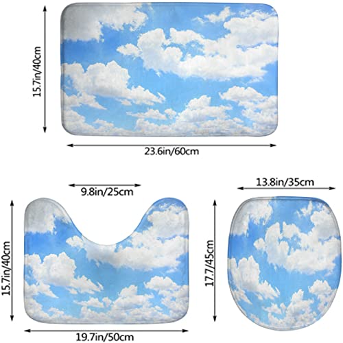 Badezimmerteppich-Set, 3-teilig, Wolke mit blauem Himmel, natürlicher Hintergrund, waschbare Badeteppiche, rutschfest, mit Rückenpolster, Konturteppich und Toilettendeckelbezug – Bild 3