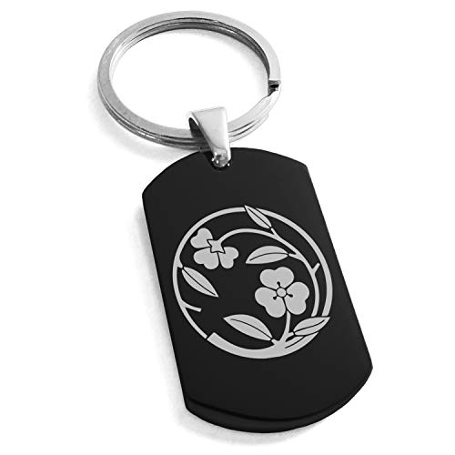 Stainless Steel Kawari Katabami Edamaru Kamon Crest Symbol Dog Tag Keychain Keyring