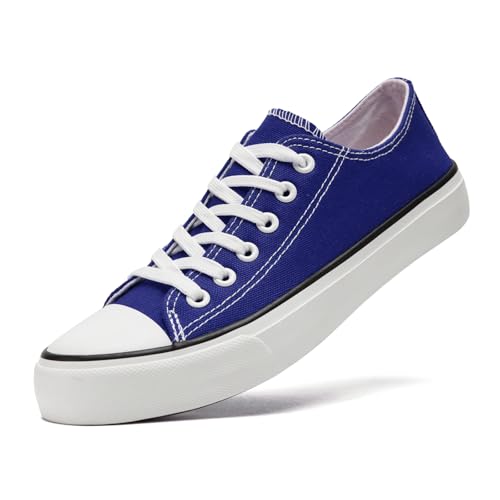 Image of sharllen Canvas Shoes Women Ladies Low Top Sneakers Classic Lace Up Trainers for Men Women Canvas Plimsolls Pumps Casual Tennis Shoes(Blue 250)
