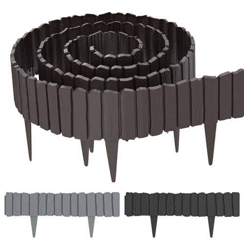 Suusolny Holzoptik Rasenkante Kunststoff Beetumrandung Garten Holzmaserung imitiert Mähkante Palisade Flexibler Holzzaun Gartendeko Gartenpalisade Gartenzaun Umzäunung - Braun - 4 Stück - 2.3m