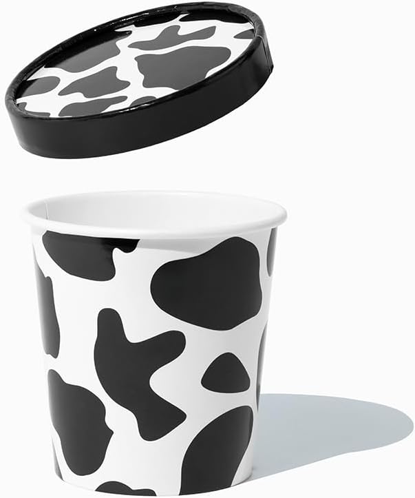 UNIQ 250-Count 16 oz Ice Cream Containers and Lids Cow Print | Paper Takeout Containers For Hot or Cold Foods | Frozen Dessert Supplies