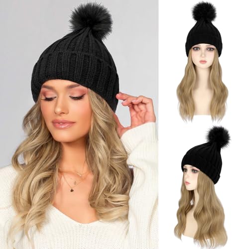 Lansigreen Tuque cheveux attaches ondules blonds cendre