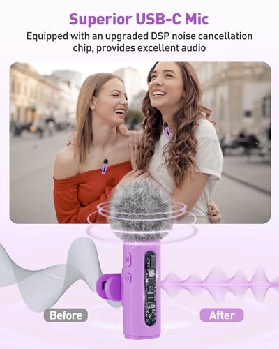 Image of USB C Lavalier Microphone Wireless Mini Mic for Type-C Android Phone /Tablet /PC Video Recording Clip-on Mics with Rotatable Clip&Denoise Recording, Ideal for Vlog Tiktok Youtube Content Creator, Purple