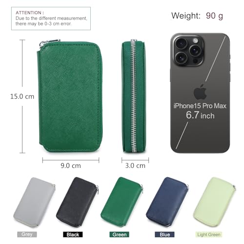 Image of CONTACT'S FAMILY Genuine Leather Watch Box Watches Organizer 2 Slot Zipper Watch Holder Pouch for Travel Vintage Watches Case and Storage Bag (Green)