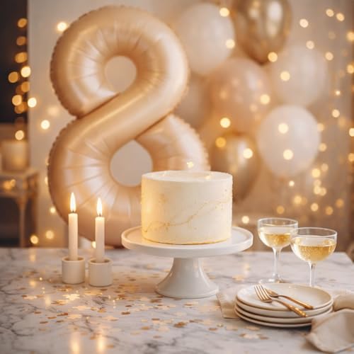 Image of WP WANNA PARTY 40 Inches Apricot Super Shape Number 8 Balloon, Number Balloons for Themes & Events, Birthday Supplies & Decoration -Caramel Light Brown Foil Number Balloon, 1 Piece