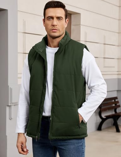 Image of Flygo Men's Winter Warm Outdoor Padded Puffer Vest Thick Fleece Lined Sleeveless Jacket