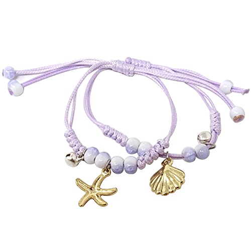 Honbay 2PCS Friend Ship Bracelets Adjustable Braided Bracelets Starfish Bracelet Seashells Bracelet Birthday Christmas Gift2