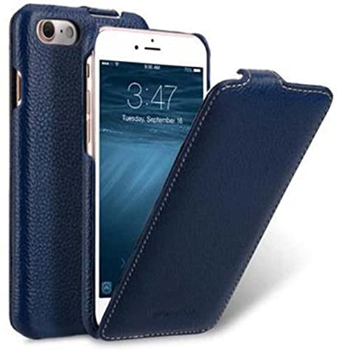 Étui de téléphone à rabat vertical iPhone SE 2022 en cuir bleu véritable