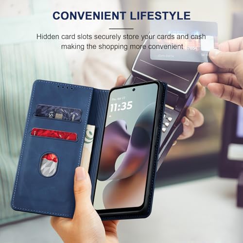 Image of Jasonyu Case for Motorola Moto G56 Leather Wallet Flip Cover with Card Holder,Kickstand, Magnetic Closure,TPU Shockproof Phone Case,Blue