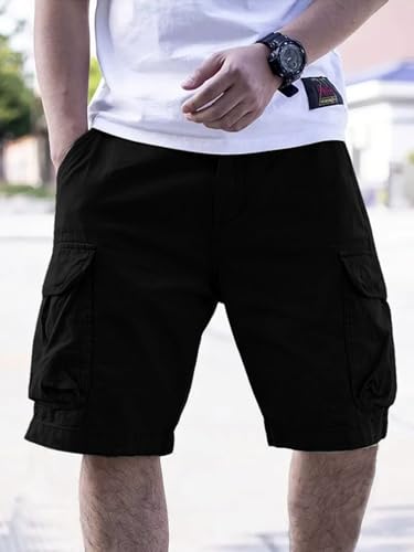 Image of Men Cotton Cargo Shorts Casual Regular Fit Knee Length Multi Pocket Utility Shorts for Travel Outdoor Summer Wear Comfortable Durable Daily Use