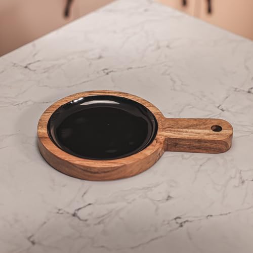 Image of Back in Black Serving Board with Black Enamel Finish | Multipurpose Wooden Cutting Board, Serving Platter, Pizza Tray & Charcuterie Board | Ideal Gift