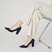 Heel The World Women's High Chunky Block Closed Toe Heels,Slip On Pointed Toe Work Dress Office Wedding Party Pumps Shoes,Navy Blue Size 8