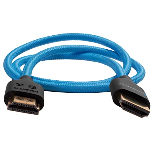 KONDOR BLUE 4K HDMI to HDMI Thin Long Straight Braided Cable for On-Camera Monitors, Capture Cards + More | 4K/60hz | 18Gbps 3D HDR MetaData | 2' Foot | Blue