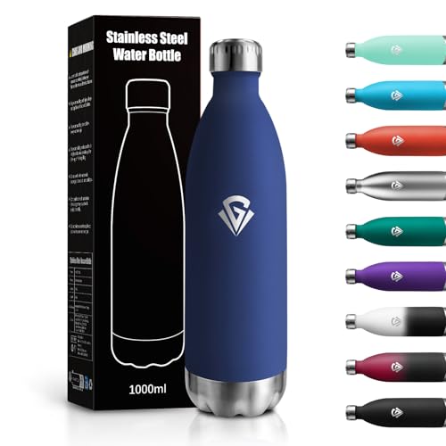 Gourde Isotherme 1L, Étanche, Gourde Inox Réutilisable, Sans BPA Double Paroi, Gourde Métal Durable pour École, Sport, Bureau, Gym, Yoga, Camping,...