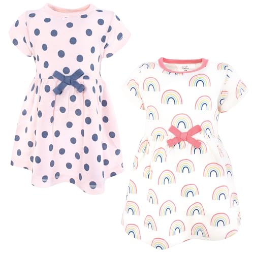 Image of Touched by Nature Infant Toddler Girls Organic Cotton Short-Sleeve, Rainbows Sunshine, 12-18 Months