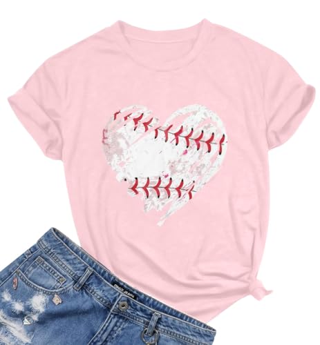 Women Baseball Shirts Baseball Heart Graphic Tee Game Day Gifts Top