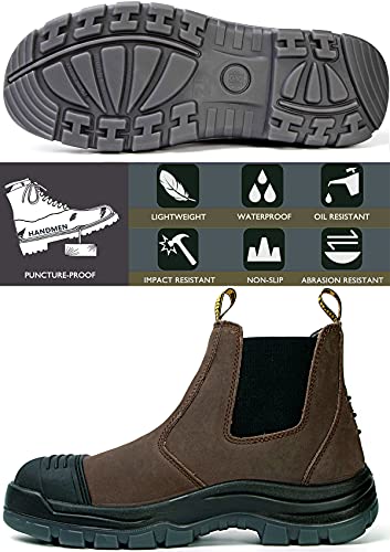 Handmen Work Boots For Men, Steel Toe Waterproof Working Boots, Slip Resistant Slip-On Safety Static Dissipative Working Shoes (Cf822D, 11) #TOP5