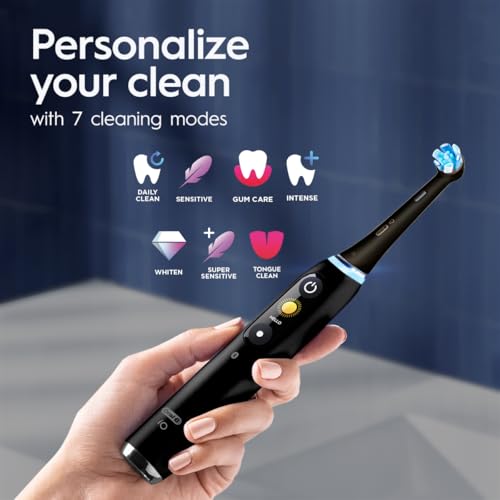Image of Oral-B iO9 Ultimate Electric Toothbrush, 7 Smart Modes, Pressure Sensor, Interactive Display & AI Personalization, 3hr Quick Charge, 2 Year Warranty by Oral B, IPX7, refill holder,Adult,Black