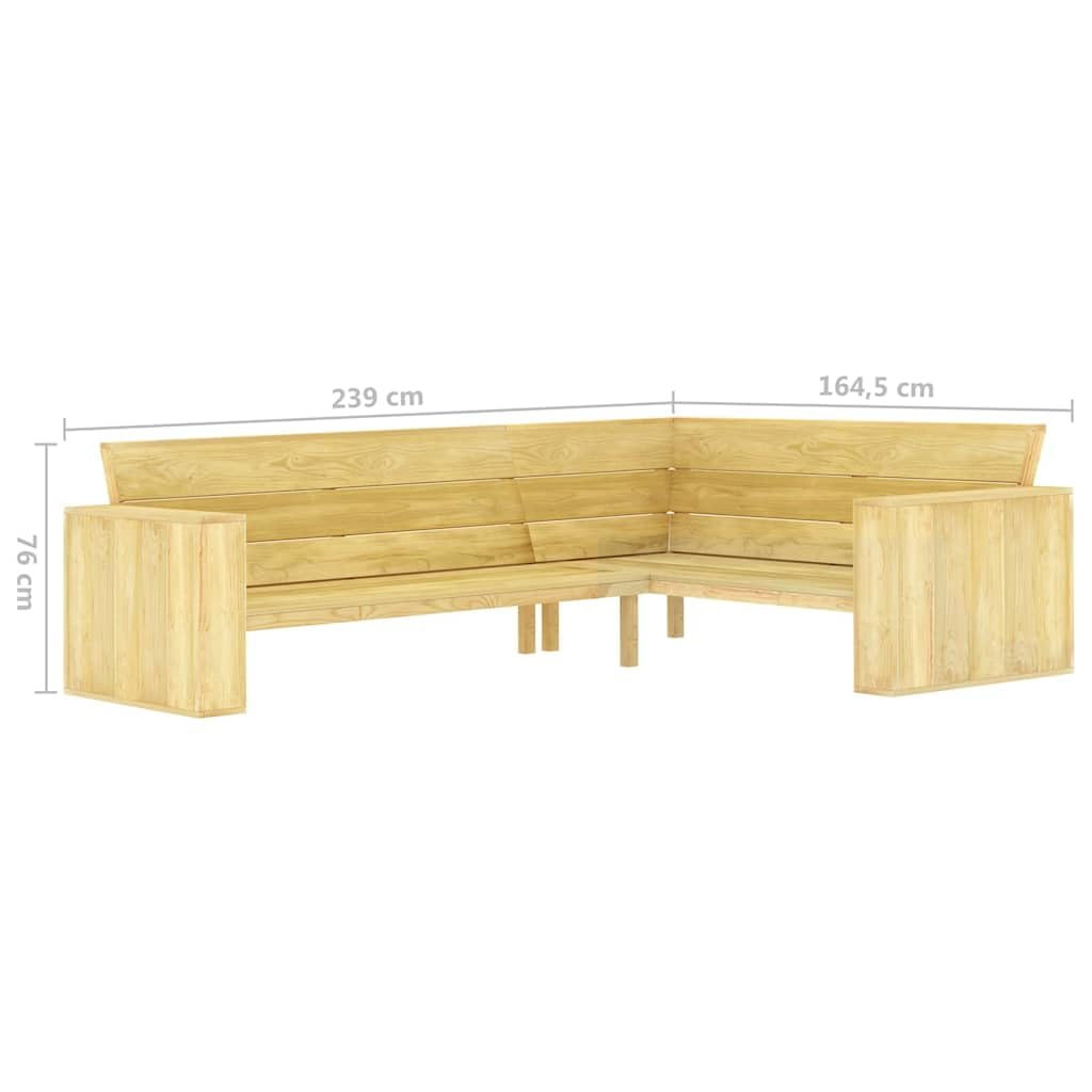 Banco de esquina de jardín, 239 cm, madera de pino impregnada