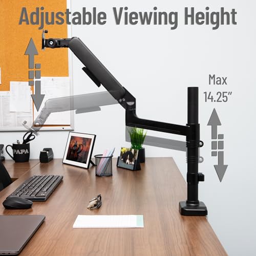 Image of Mind Reader Single Monitor Arm for 13-32 Inch Screens, Gas Spring VESA Desk Mount, 180 Rotation, ±180 Swivel, ±65 Tilt, Integrated Cable Management, Holds up to 19.8 lbs, Black