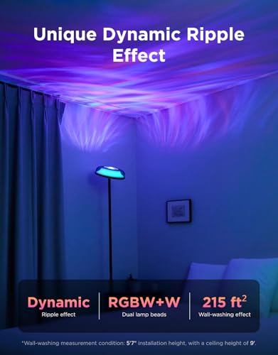 Govee Uplighter Floor Lamp for Living Room, RGBIC Ripple Projector, Floor Lamp for Bedroom, Compatible with SmartThings, - Additional View