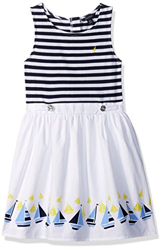 Nautica Toddler Girls' Striped Dress with Printed Poplin Skirt