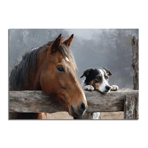 Cuadros decoración salón modernos con retrato de caballo y perro marrón de 40x60cm sin marco