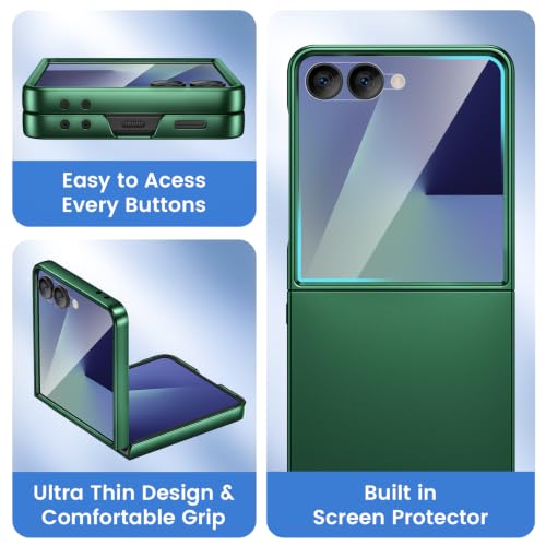Image of Ruky for Z Flip 8 Slim Case, with Built-in Screen Protector, Dark Green | Support Wireless Charging Hard PC Ultra-Thin Full Body Protective Phone Cover for Samsung Galaxy Z Flip 8, Dark Green
