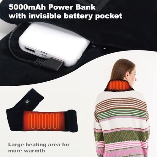 Cordless Heated Scarf with 5000mAh Power Bank, Neck Heating Pad (Black) - image 3