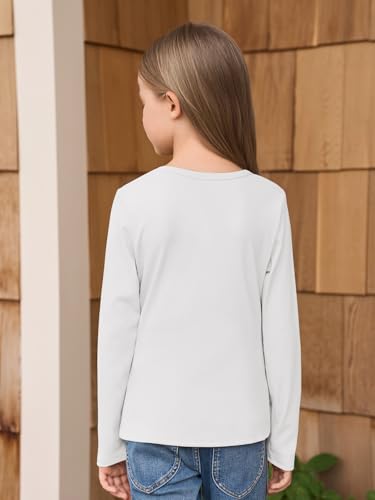 Image of Haloumoning Girls Long Sleeve Shirts Crewneck Ruched Side Slim Fit Tops Ribbed Knit Casual Tee Shirt 4-15 Years