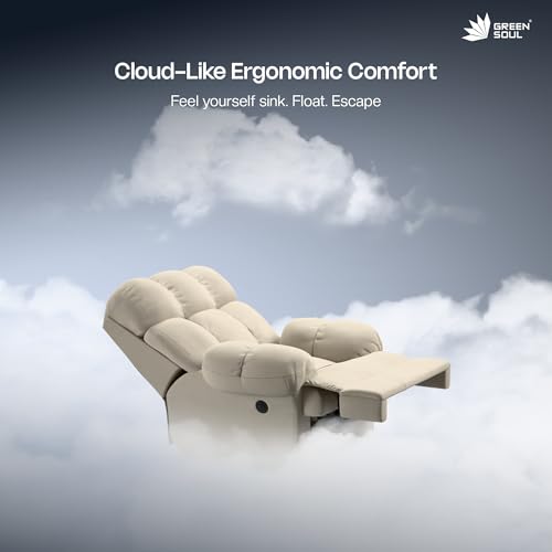 Image of Green Soul Shangri-La| Single Seater Electric Recliner Sofa with Oversized Backrest, Premium Comfort and Soft Suede Fabric | Motorized Recliner |3 Years Warranty (Beige) with Installation