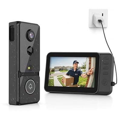 Winees Video Doorbell Camera No Subscription Wireless Outdoor IP65 Smart Doorbell,1080P 4.3” Video Monitor Screen,170° Wide View Motion Detection 4000mAh,Two-Way Talk,Night Vision,NO WiFi APP Need