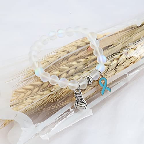 UJIMS Ovarian Cancer Awareness Gifts PTSD Warrior Charm Bracelet Ovarian Cancer Survivor Gift Teal Ribbon Jewelry3