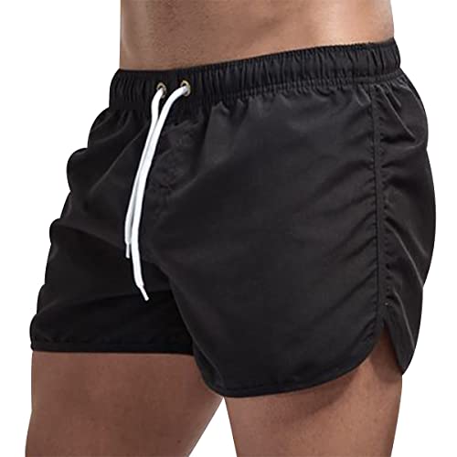 HAXNOHEY Homme Short de Bain Séchage Rapide Short de Bain de Plage avec Poches Cordon de Serrage Shorts de Bain Multicolore Le Noir S Cover