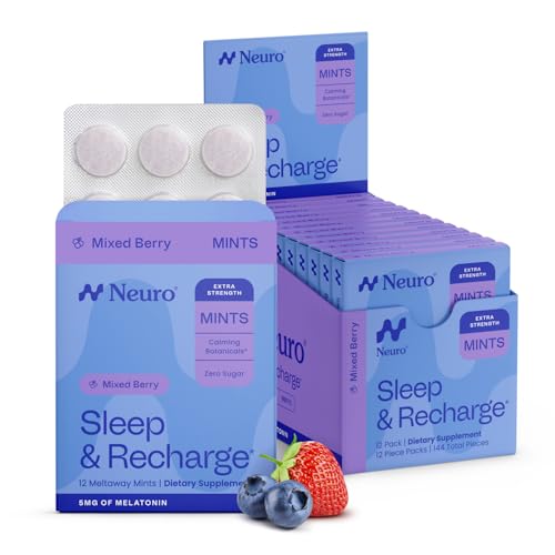 Neuro Sleep & Recharge Meltaway Mints - Sleep Aid for Adults with Melatonin 5mg Chamomile & Elderberry - Travel Essentials for Nighttime Relaxation & Healthy Rest Cycle - Mixed Berry (144 ct)